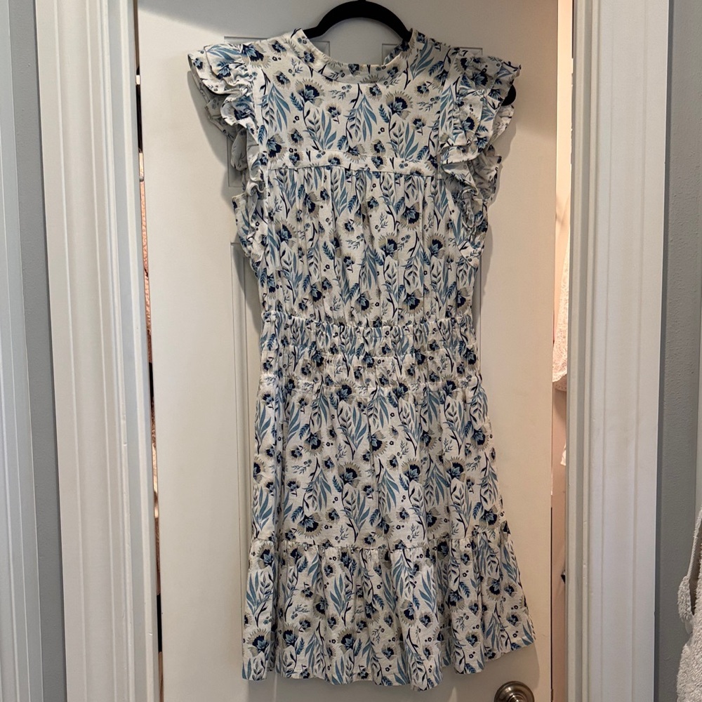 Universal Thread Floral Ruffle Dress - Blue and White